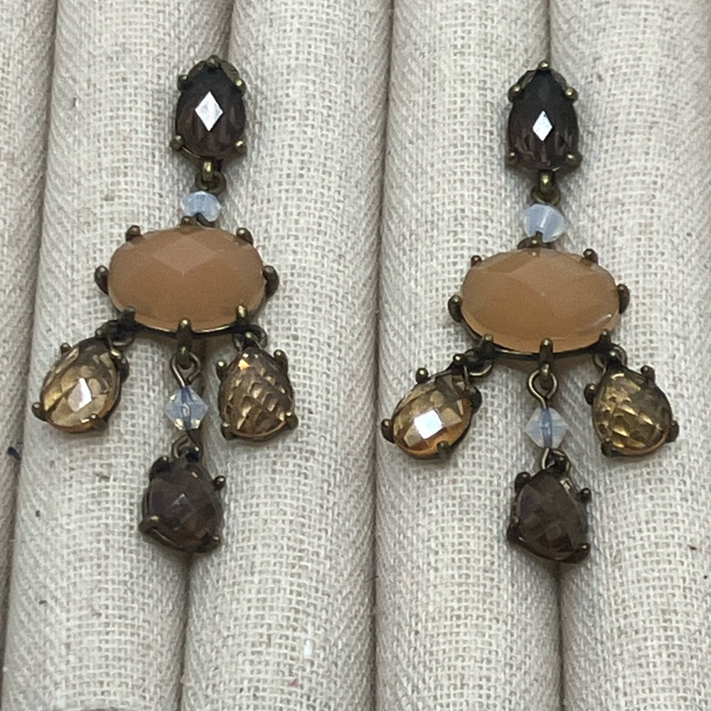 Avon Romantic Chandelier Dangly Peach Citron Colored Clip On Earrings NOS